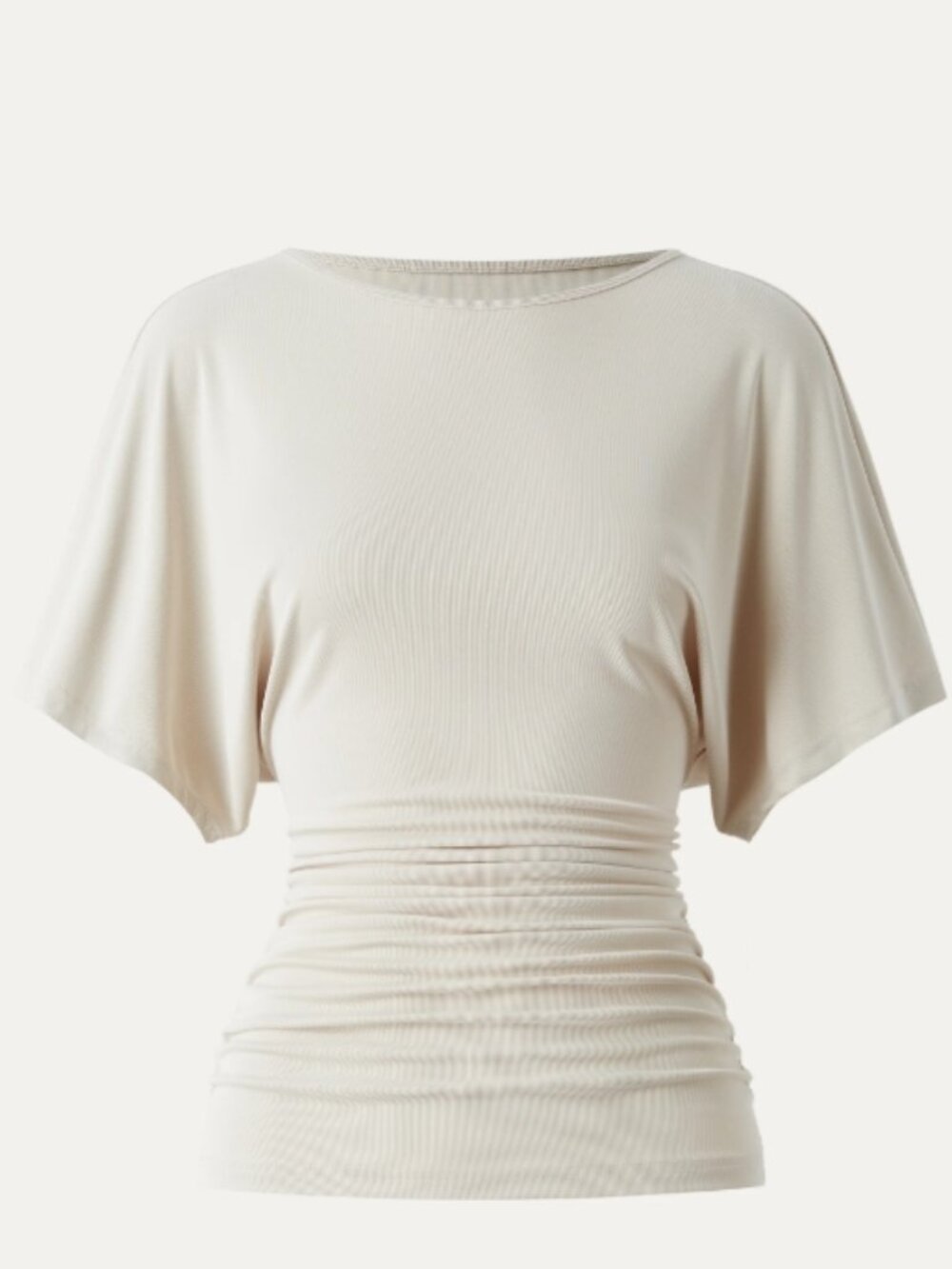 Effortless Boatneck Batwing Sleeve Side Ruched Top - Morning Mist